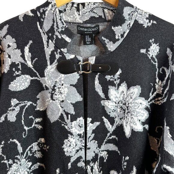 Cynthia Rowley Cardigan Sweater Black Floral Jacquard Viscose Blend Size 3X - Picture 4 of 7